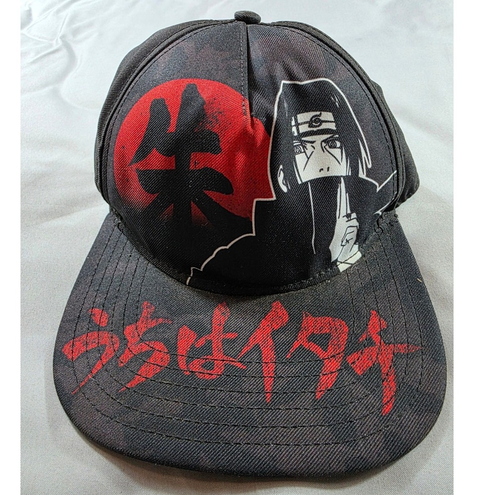 Naruto Itachi Uchiha Hat Mens OSFM Black Red Snapback Spencer's Anime Cap